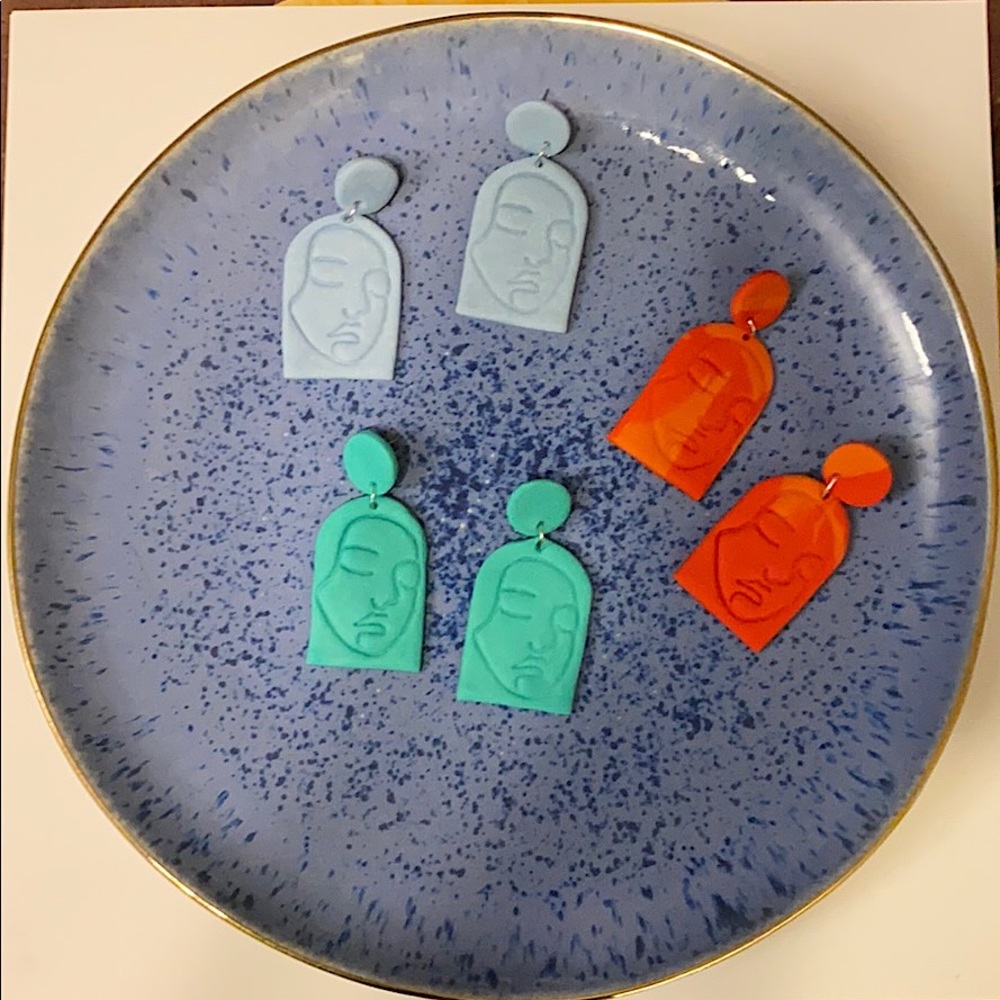 Handmade Abstract Woman’s Face Clay Earrings - Picture 7 of 9